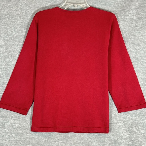 JONES NEW YORK Holiday Christmas Valentine Lattice 3/4 Sleeves Pearlized Buttons - Picture 7 of 14